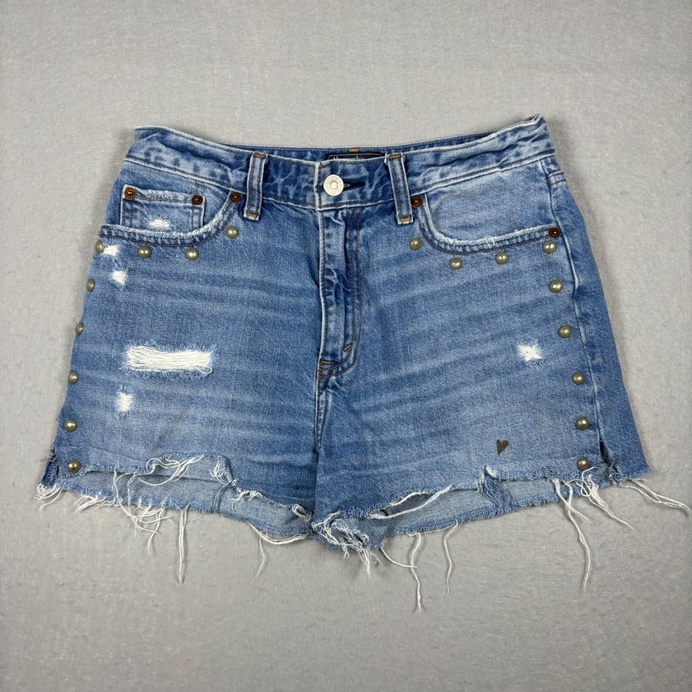 Abercrombie & Fitch Annie High Rise Studded Denim Shorts Girlfriend Size 26/2R